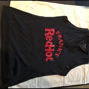 Athletic attire. Frank’s red hot shirt.